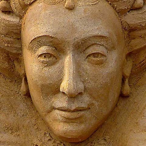 Virgin queen Elizabeth I of England and Ireland, sometimes called Gloriana or Good Queen Bess, house of tudor sand sculpture